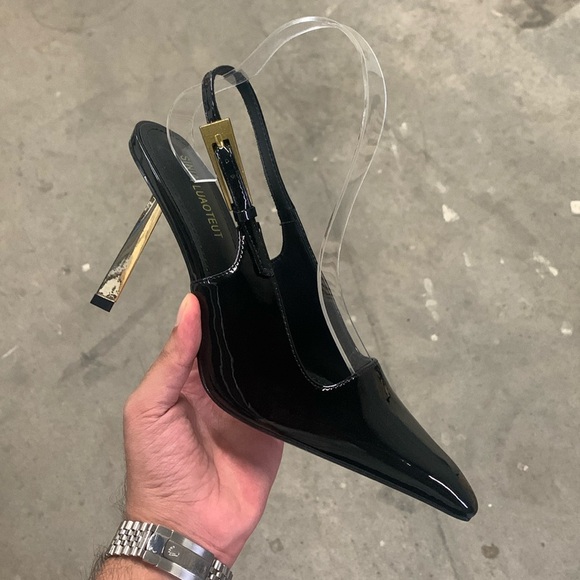 Women’s Saint Lee Black Patent Gold High Heel Slingbacks US 9, EU 40, Pumps - Picture 4 of 5